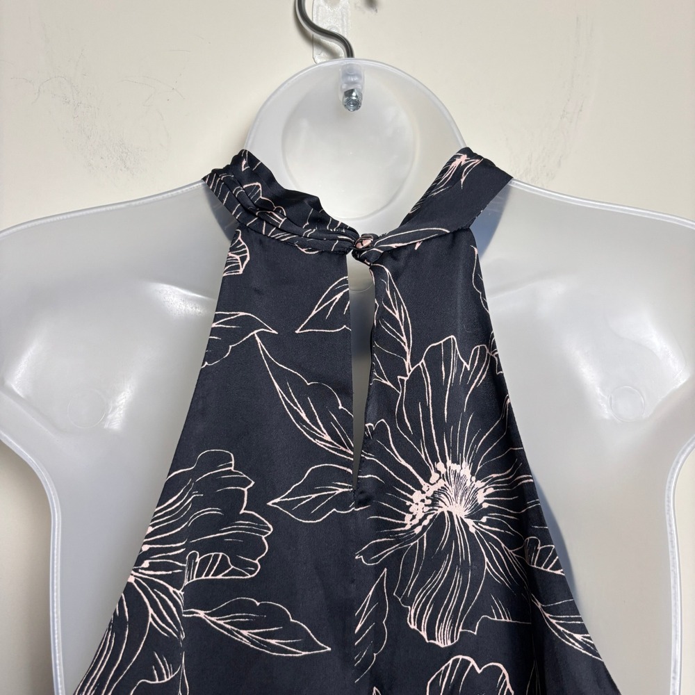 NWT Joie Cedra Black Satin Floral Sleeveless Halter High Neck Top Blouse Women L - Picture 6 of 10